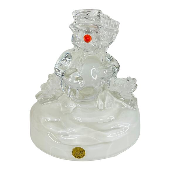 VTG Cristal d' Arques Glass SNOWMAN 7” Figurine Frosty 24% Crystal No Music Box - Picture 2 of 8